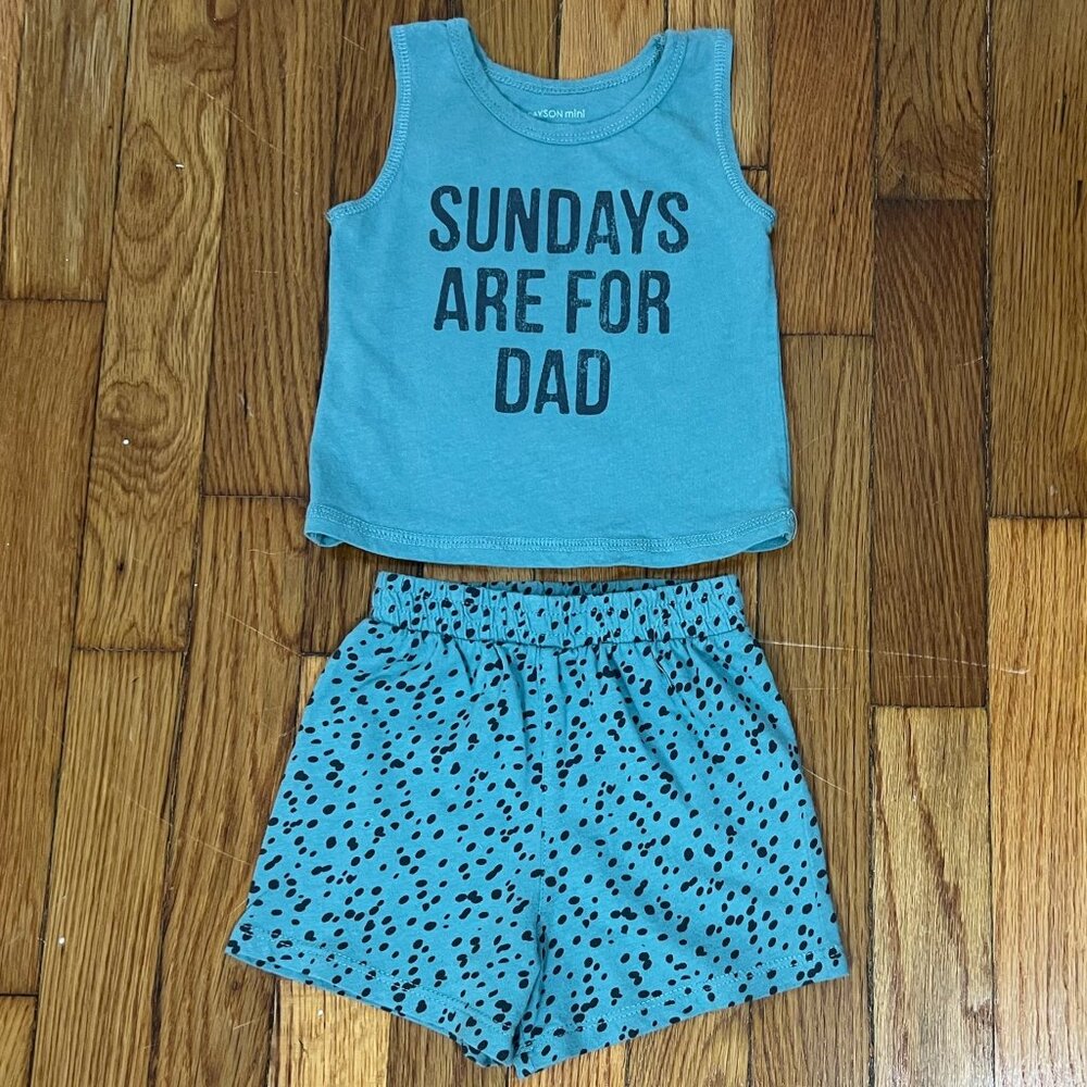 PRE-OWNED - Grayson Mini Green Sundays are for Dad Tank Top and Shorts Set - 6 t